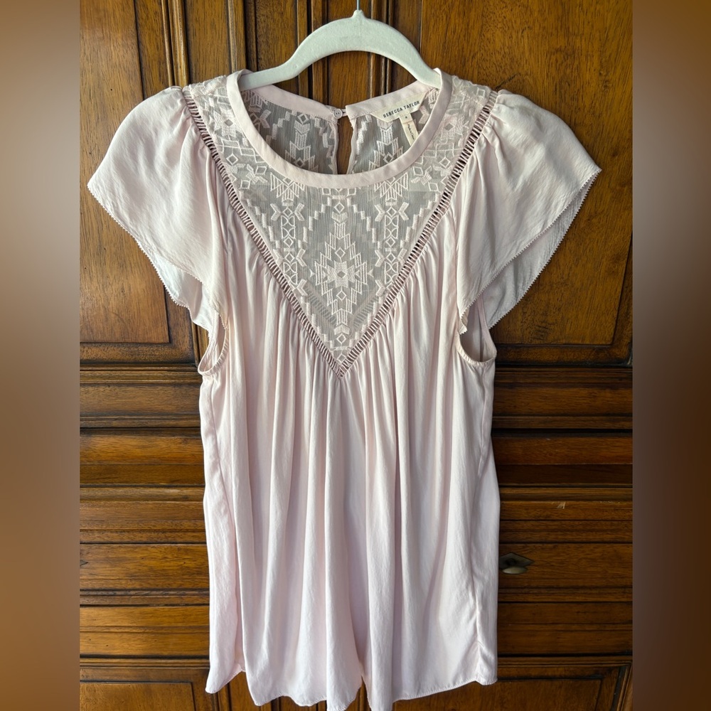 Rebecca Taylor Pink Cap Sleeve Pleated Blouse